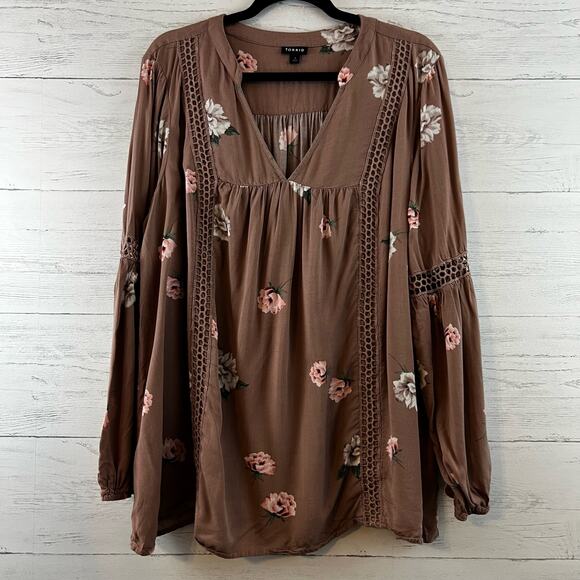 Torrid Beige Floral Eyelet Twill Tunic Size 1X - Picture 2 of 11